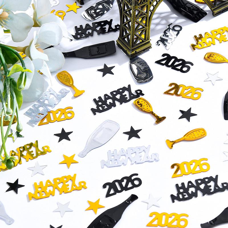 2026 Gold Happy  Year Confetti Table Scatter Glitter Wine Bottle  Year Eve Party Anniversary Decor Supplies