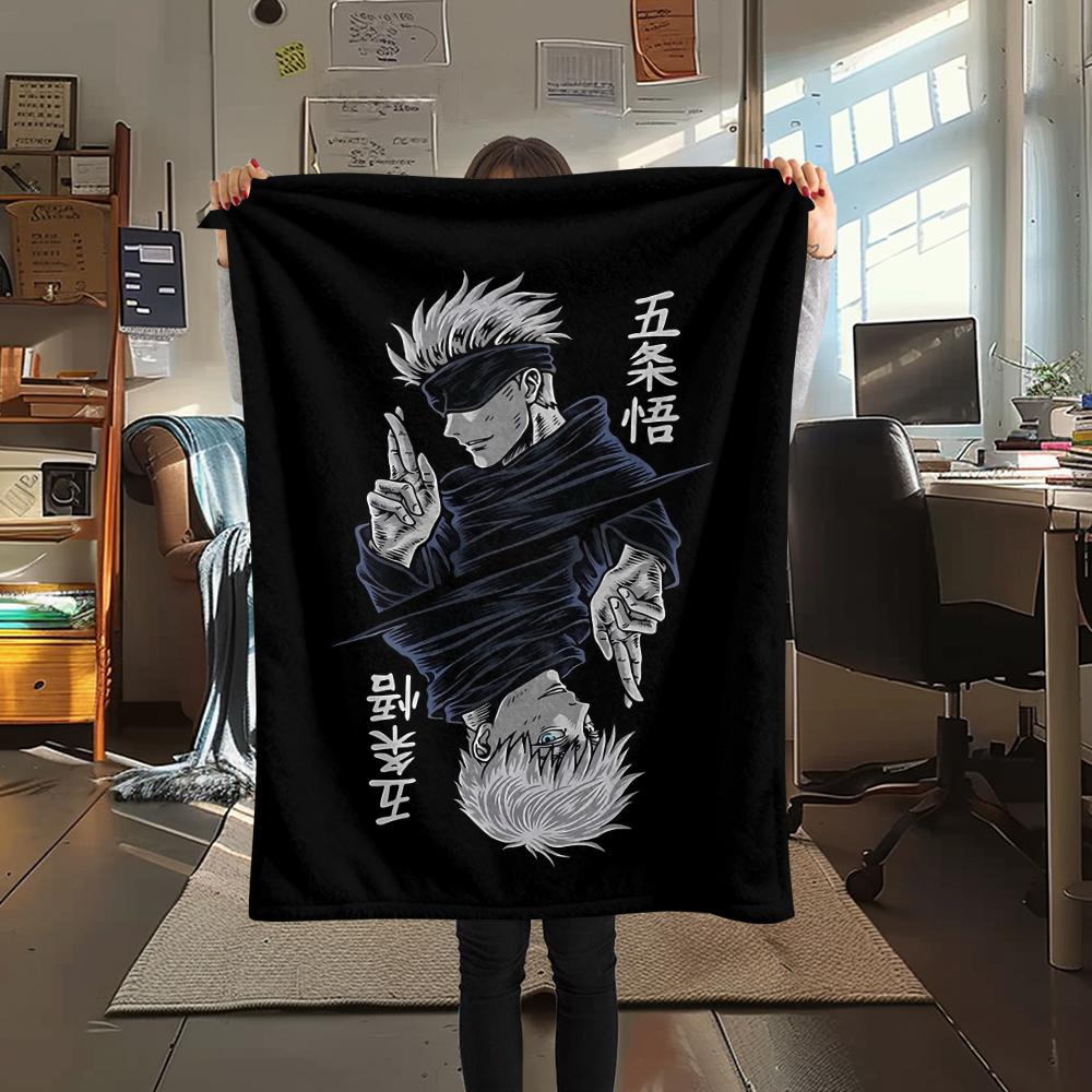 Плед из фланели с принтом Годжо Сатору из Jujutsu Kaisen, Высокое качество, Комфортный для всех сезонов, Декор для дома, Тепло и уют, Идеальный подарок на Рождество