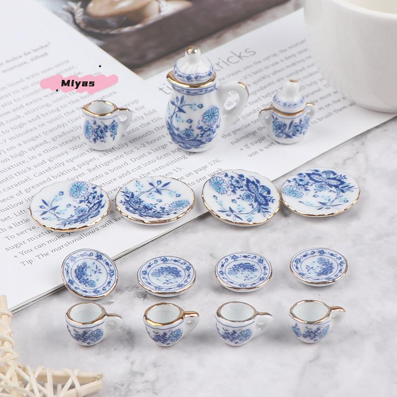 Набор из 15 фарфоровых керамических чайных чашек для миниатюрного кукольного домика 1/12, коллекционная кухонная и столовая посуда
