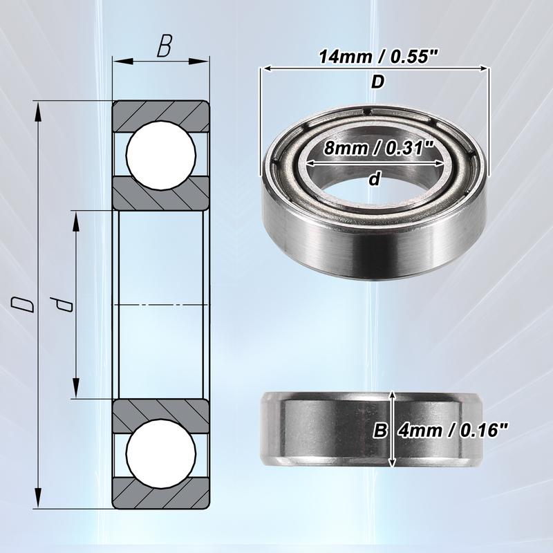 Motoforti 20pcs MR148ZZ 8x14x4mm Double Metal Shield Single Row Deep Groove Ball Bearings Silver Tone