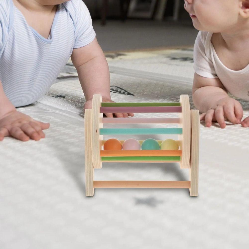 Montessori Rainbow Spinning Drum Wooden Ball Busy Drum Toy Ball Drop Kids Toy Kids Chilren