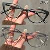 2PCS New Cat Eye Frame Anti-blue Light Flat Light Mirror Fashionable High-end Personalized Glasses Frame  Glasses Woman