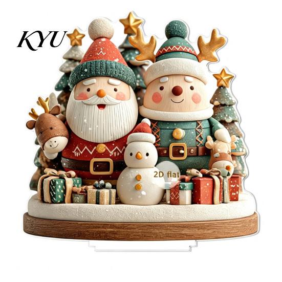 Xmas Town Scene Ornaments Christmas Village Houses Table Decoration, Snow Patterns 2D Acrylic Snowman Ornament, Decorative Centerpieces for