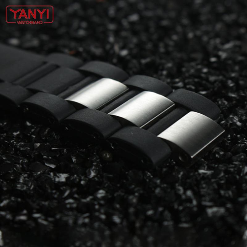 Силиконовый ремешок для часов с ремешком из нержавеющей стали для автомобильных часов, ремень, выпуклый 20*10 мм, резиновый ремешок для часов, браслет на запястье