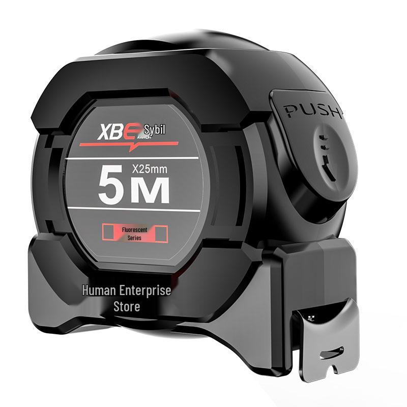 Высокоточная самоблокирующаяся флуоресцентная стальная рулетка, 5 м, износостойкая лазерная маркировка, черно-золотой корпус.