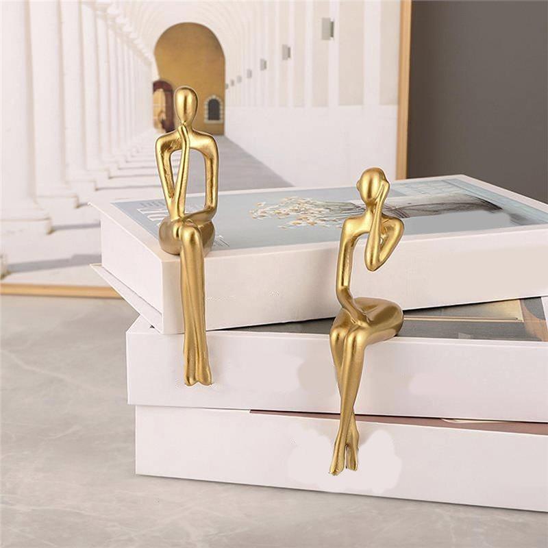 Тренд 2025 года Декор статуэток мыслителей из смолы, 3 шт. Абстрактные сидящие скульптуры, Фигурки для книжной полки, стола, Акцент для полки в комнате дома или офиса