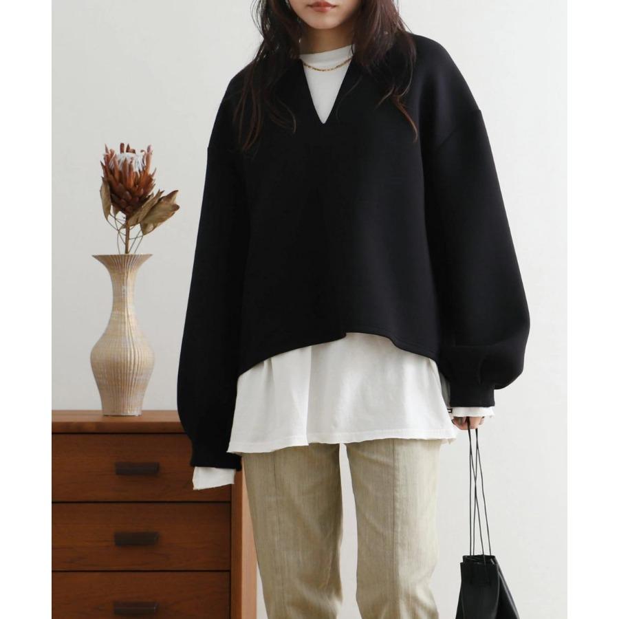 Хорошая ткань зимние толстовки японский однотонный свободный пуловер V-образный вырез фонарь длинный рукав толстовка для женщин