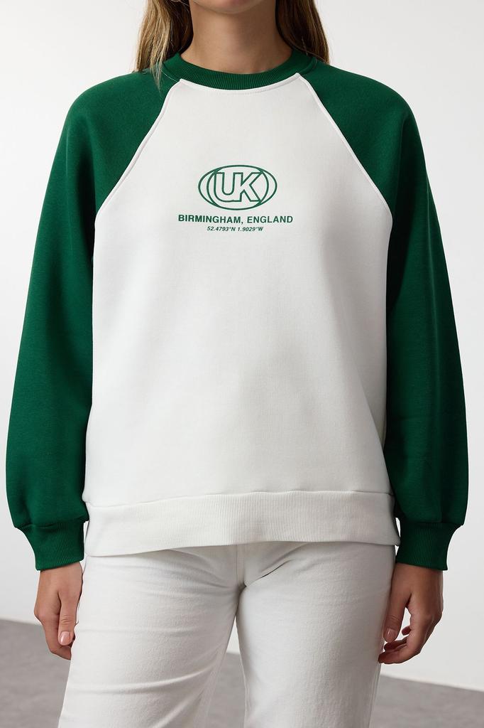 Женская модная стильная толстовка изумрудно-зеленого цвета, свободная посадка, рукав реглан, толстая вязаная толстовка