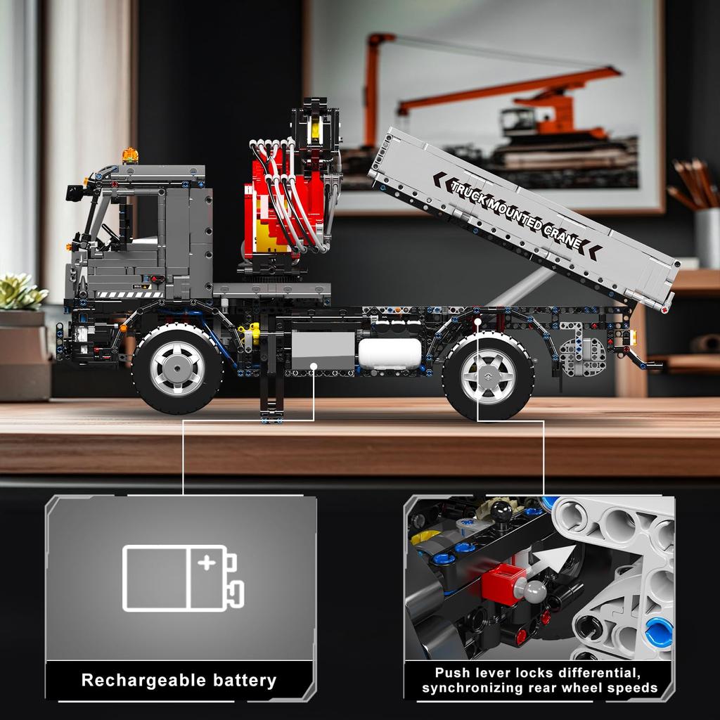 Mould King 19016 Truck Crane Building Set, APPRemote Engineering Truck Building Kit, City Mobile Crane Model Set, Ideal for Kids and Adult Collectors