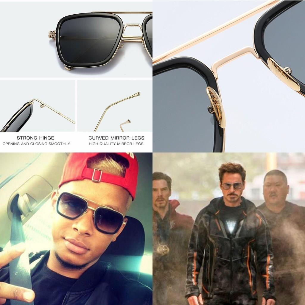 Uv400 Protection Tony Stark Sunglasses Men Square Metal Frame For Eye Safety