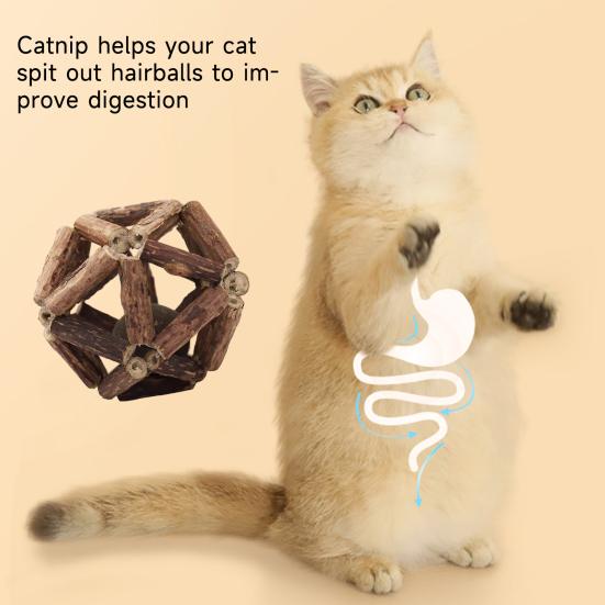 Natural Catnip Silvervine Ball Toy Dental Health Emotional Regulation Chew Toy Promotes Digestion Soothes Mood Cat Toys for Indoor Cats Kittens