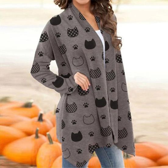 Halloween Jacket Long Sleeve Open Stitch Soft Stylish Cat Printed Pumpkin for Party