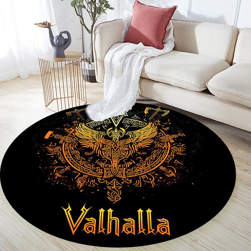 Viking Battle Axe,Round Area Rug,Carpet Rug for Living Room Bedroom Sofa Playroom Decor,Non-slip Floor Mat