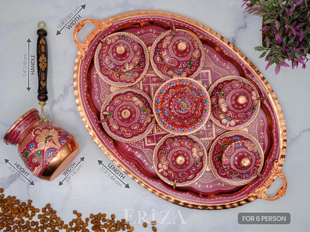 Турецкий медный кофейный сервиз с кофейником на 2 или 6 персон