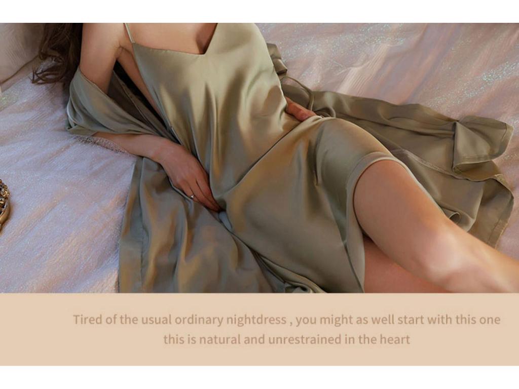 Женский сексуальный комплект ночной сорочки и пижамы на бретелях из ледяного шелка - Стиль чистого желания, Весна/Осень 2025