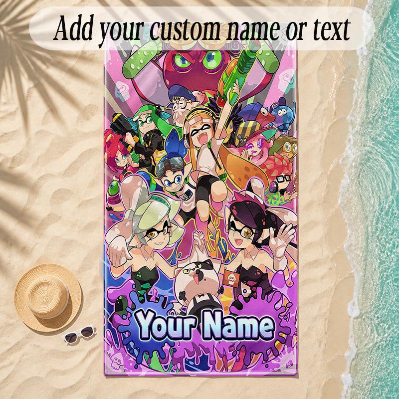 Beach TowelSplatoon Custom Name Text Personalized Soft Towel for Beach Pool Indoor Home Decor Gift