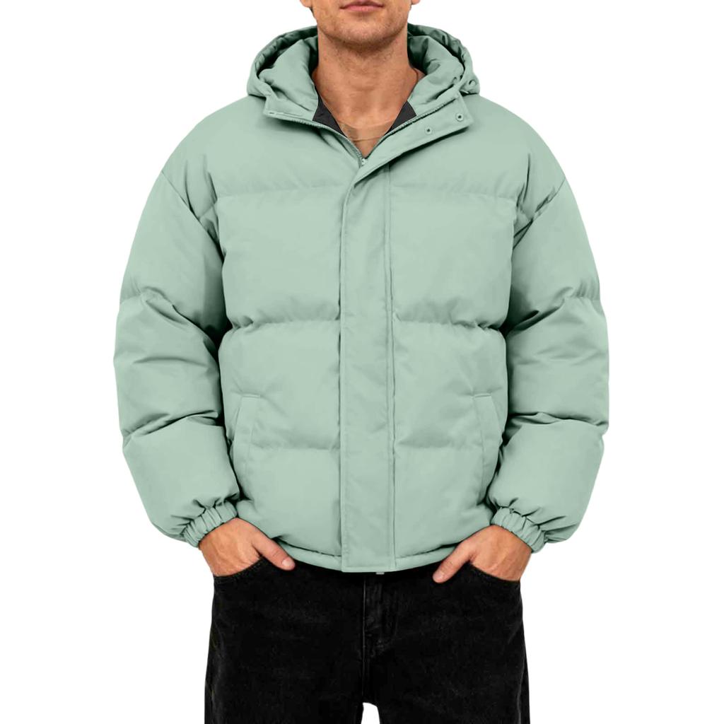 Men's Oversized Casual Down Jacket With Long Sleeves And Hood