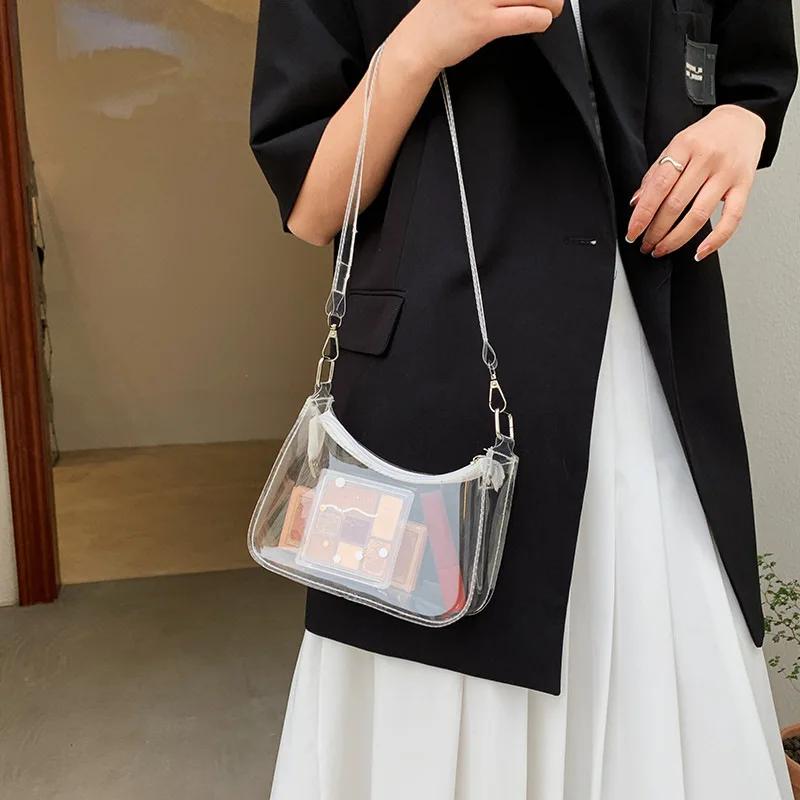 Прозрачная винтажная сумка через плечо для женщин, модная мини-сумка через плечо из ПВХ-желе, сумка через плечо