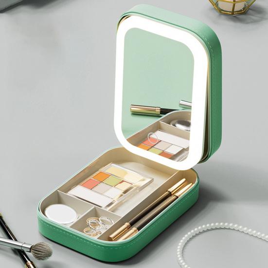 Дорожная косметичка со светодиодным зеркалом, USB-зарядка, 3 цвета, регулируемое косметическое зеркало с подсветкой, портативное дорожное мини-зеркало, футляр для косметики, ювелирные изделия