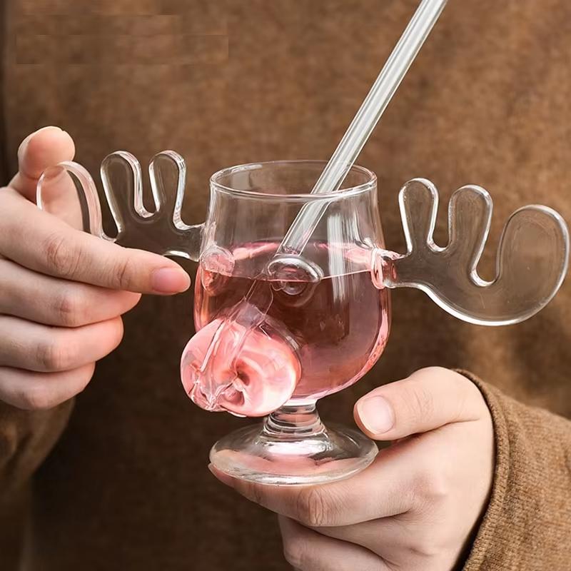 150-201ML Glass Cup for Tiki Creative Elk Cute Reindeer Mug Wine Beer Water Juice Milk Glasses Drinkware Shot Cups New Year Gift