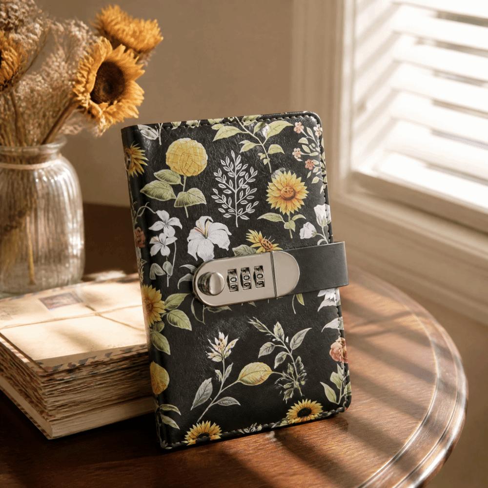 Double-sided Money Organizer Lockable Cash Envelope Travel Sunflower Print Budget Binder Office