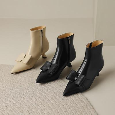 Женские короткие сапоги на высоком каблуке, осенне-зимние новые элегантные и элегантные короткие сапоги большого размера из воловьей кожи с острым носком и тонким каблуком