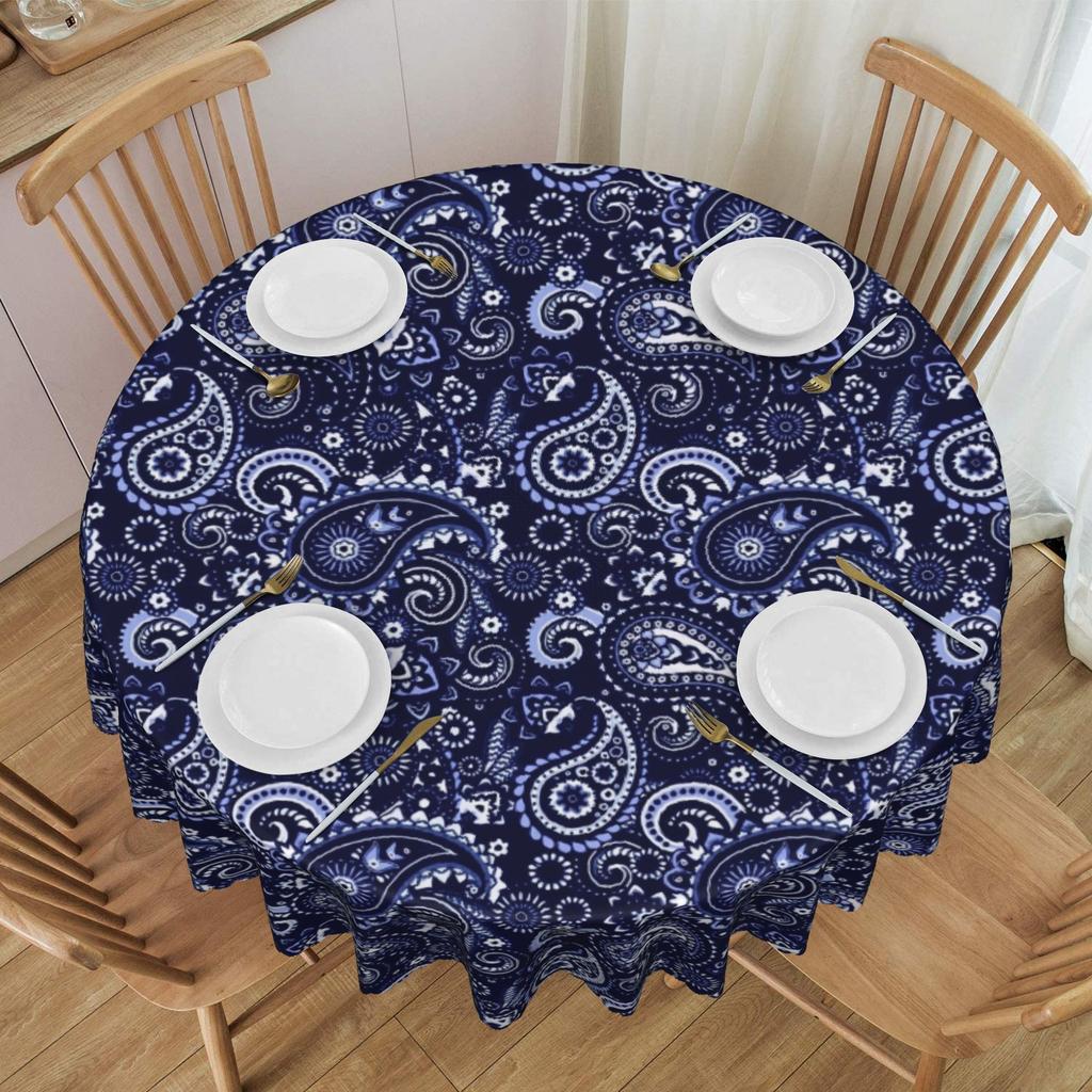 Round Bandana Paisley Style Tablecloth Waterproof Oil-Proof Table Cover 60 inch Table Cloth
