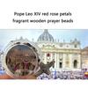 Деревянные бусины розария с ароматом розы и медальоном Папы Льва, деревянный католический розарий, бусины, христианские подвески, ожерелье для молитвы