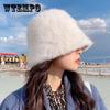 Winter Women's Fashion Solid Color Rabbit Fur Hat Bucket Hat Fisherman Hat Outdoor Warm Basin Hat Ladies Panama Bucket Hat