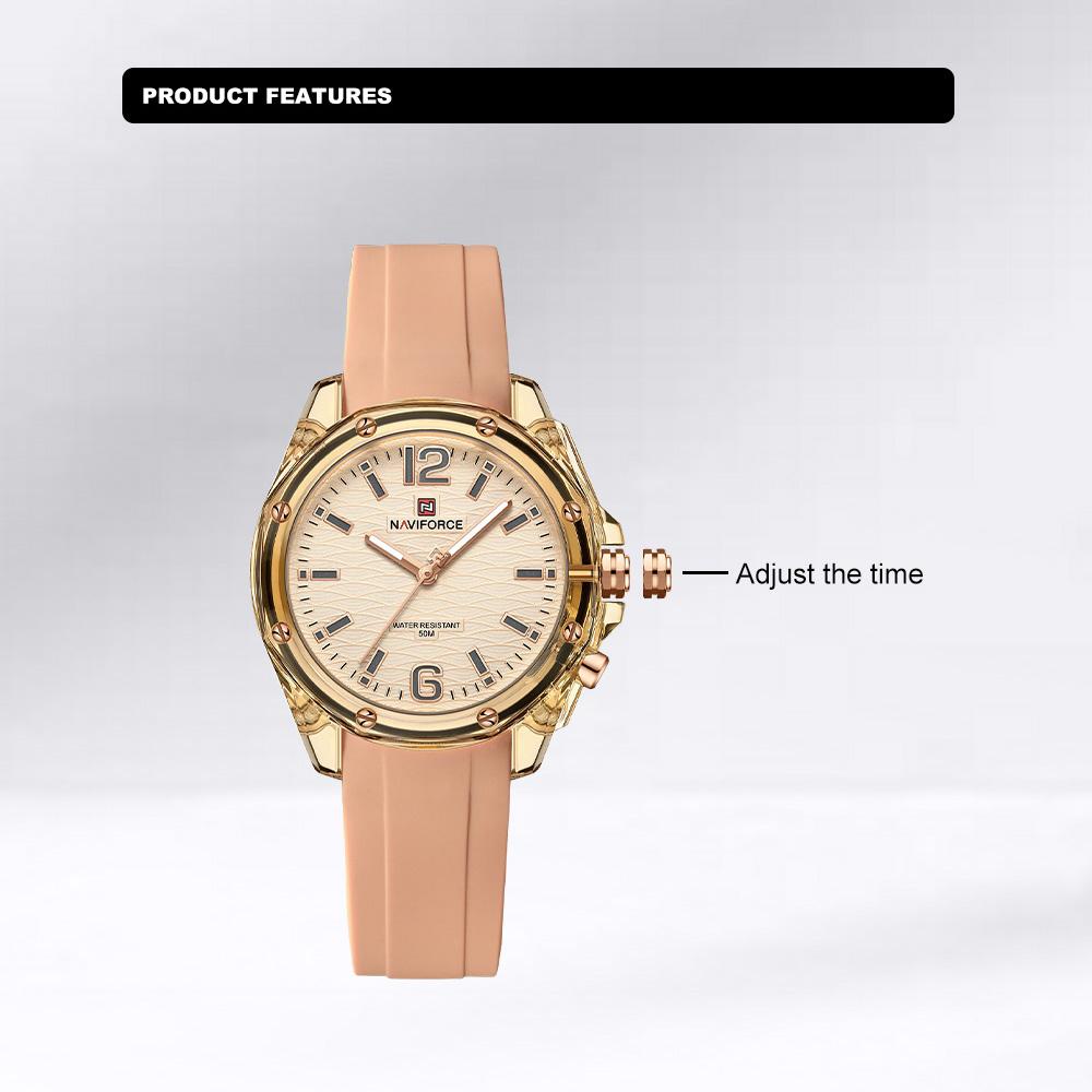 Naviforce Женские простые часы Кварцевый механизм Светящиеся стрелки Водонепроницаемость 50 м Силиконовый ремешок Легкие Женские Девичьи Повседневные Модные часы NF6103