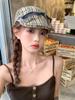 Джинсовая клетчатая шляпа с бантом спереди, модная маленькая универсальная шляпа уличного художника-газетчика
