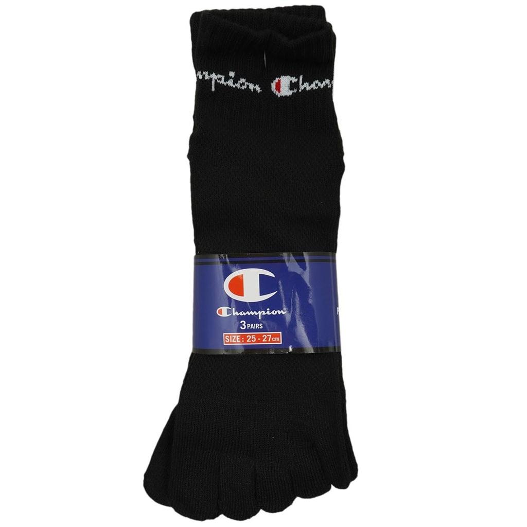 Champion Socks Antibacterial and 3 Socks (3-Pair Set), Odor-Resistant, Non-Pile, Five-Toe, Designs, One-Point Logo, Quarter-Length (CMSCV202-090-M)