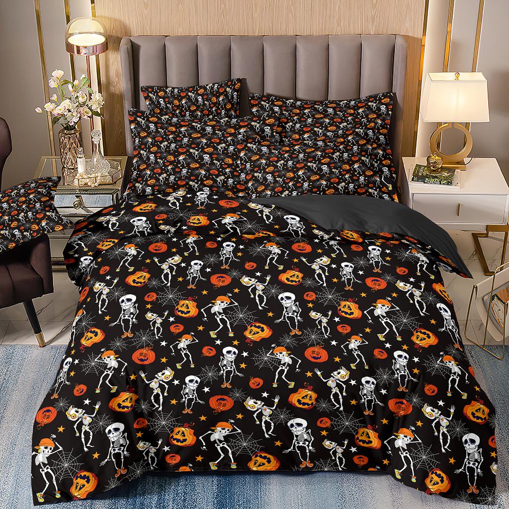Halloween Soft Material Comfortable Breathable Pumpkin Pattern Duvet Cover 3d Printed Bedding Set Suitable For All Seasons