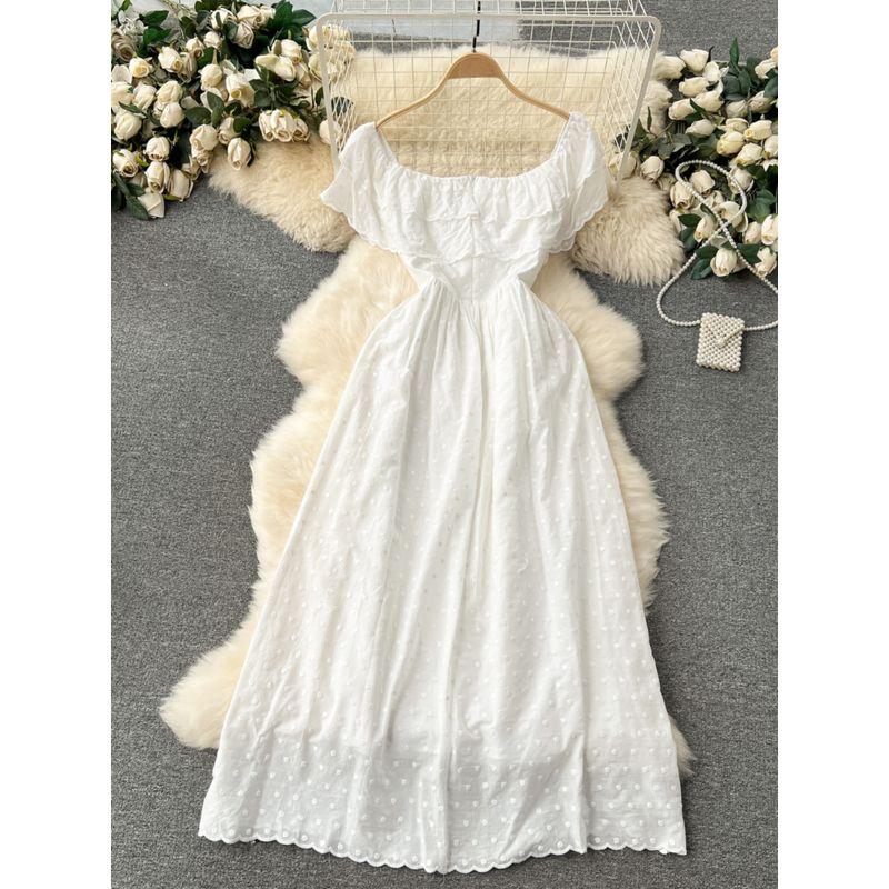 Off-the-Shoulder Sweet Lotus Leaf Silm Long Dress