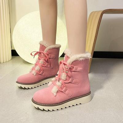 Зимние ботинки 2024 года, женские модные высокие хлопковые ботинки на шнуровке, толстые подошвы, нескользящие плюшевые теплые зимние ботинки, ботильоны на платформе