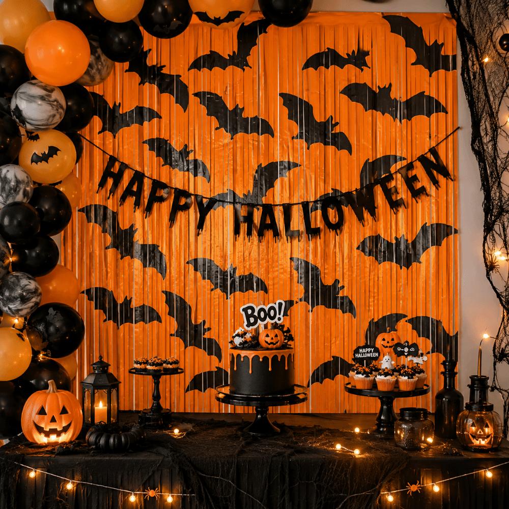 Foil Streamer Halloween Tinsel Curtain Fringe Curtain Halloween Door Curtain Background Decor
