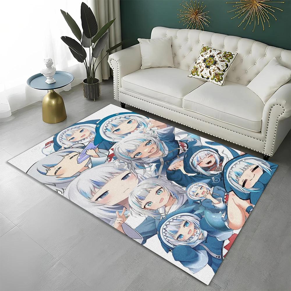 3D Cute Gawr Gura Hololive Cartoon Carpet Rug for Home Living Room Bedroom Sofa Doormat Decor,kids Area Rug Non-slip Floor Mat