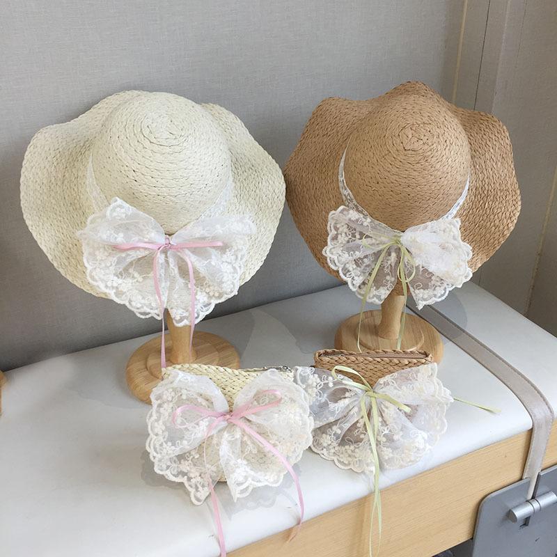 Summer Girls Sun Hat With Lace Bowknot UV Protection Bucket Cap For Baby Toddler Beach Outdoor Shade