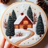 1set Christmas Cozy Cottage Kit DIY Embroidery Materials and Tools Suitable for Beginners, Stitching Tutorial, Hand Embroidery Fabric Material Set
