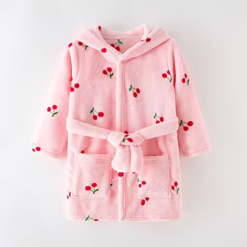 Толстый теплый фланелевый халат с капюшоном для маленьких мальчиков и девочек Ночной халат Пижамы