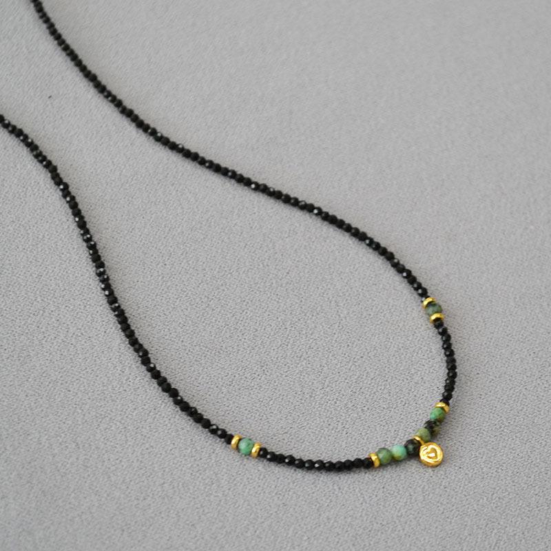 Французская ниша романтический простой ретро литературный черный шпинель бирюзовый бисер любовь круглый бренд ожерелье ключица цепочка женский