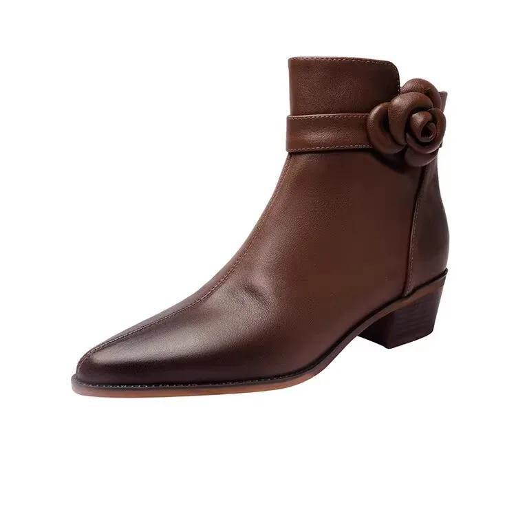 Обувь женская 2024 Ботильоны женские элегантные современные ботинки женские аппликации острый носок молния сзади низкий каблук обувь для отдыха женские