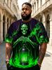 Plus Size Men'S Funny Casual Short Sleeve T-Shirt Skull Grim Reaper And Green Flame Lantern Plus Size T-Shirt Plus Size Men'S Funny Casual Short