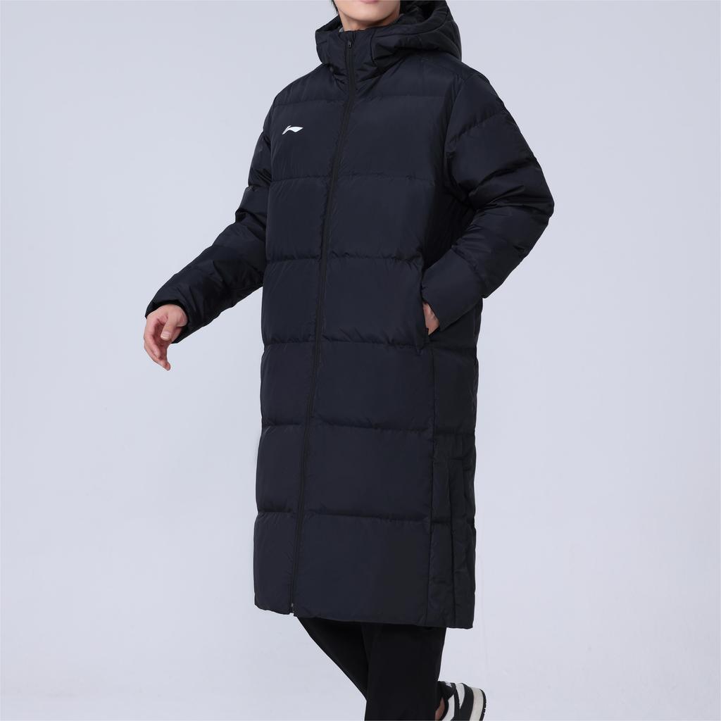 Li Ning Campus Series однотонная длинная куртка с капюшоном и логотипом унисекс верхняя одежда черного цвета YYMT079-1