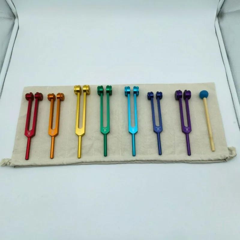 Aluminum Alloy Tuning Forks Medical Eight Colored Set Healing Tuning Fork Diapason Therapy Musical Instruments Yoga Meditation Accessory