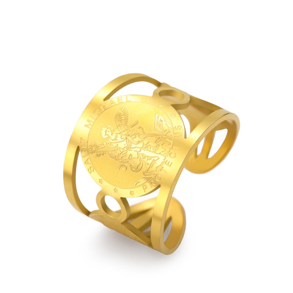 Кольцо-медаль из нержавеющей стали для женщин и мужчин, золотого и серебряного цвета, регулируемое открытое кольцо