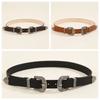 Wide Carved Buckle Belt American Style PU Vintage Waistband Fashion Double Buckle Waist Belt  Women