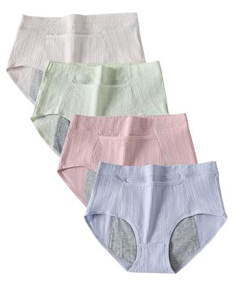 Санитарные менструальные впитывающие с большой гигиеной для высокой талии водонепроницаемые протечки набор из 4 [RUOXIAO] шорты, шорты, шорты, 100% хлопок, карманы, размер,