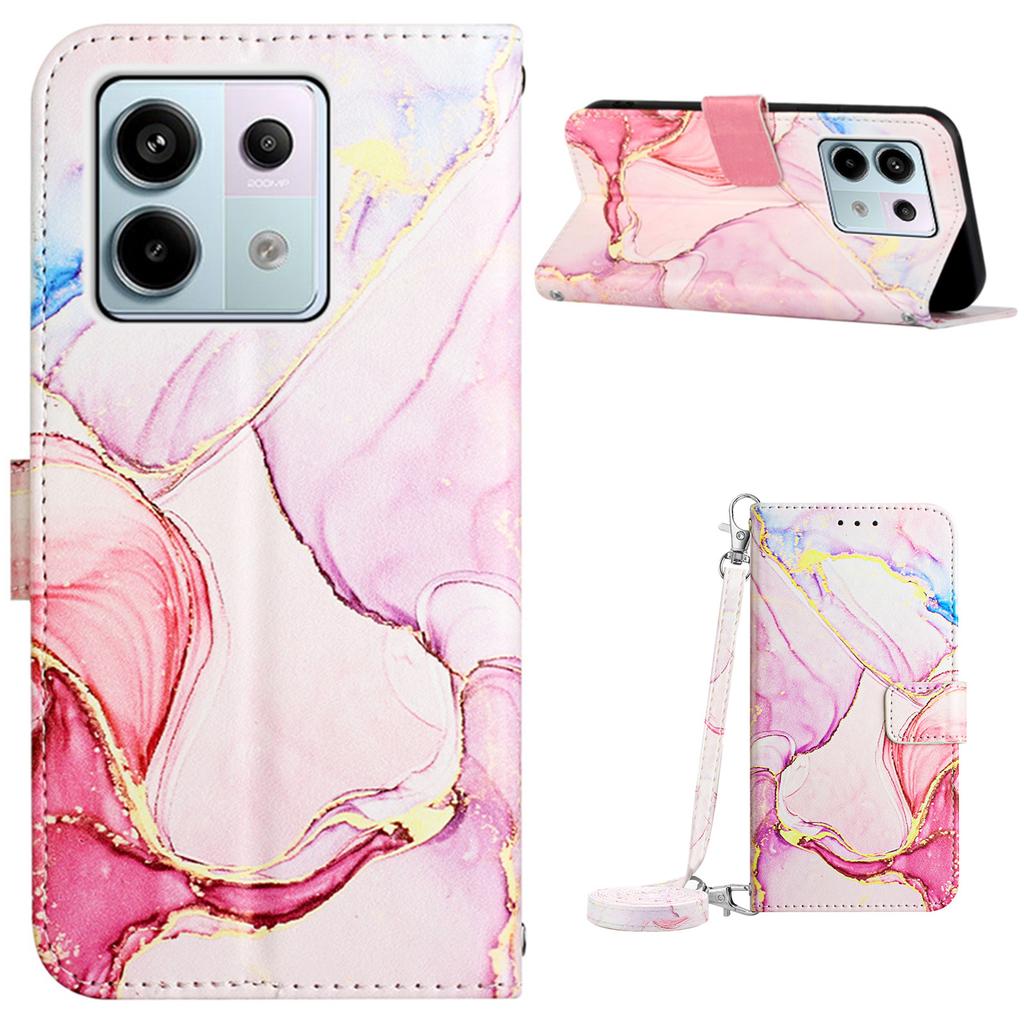 For Xiaomi Redmi Note 13 Pro 5G/Poco X6 5G Leather Case with Shoulder Strap Marble Pattern Phone Stand Cover