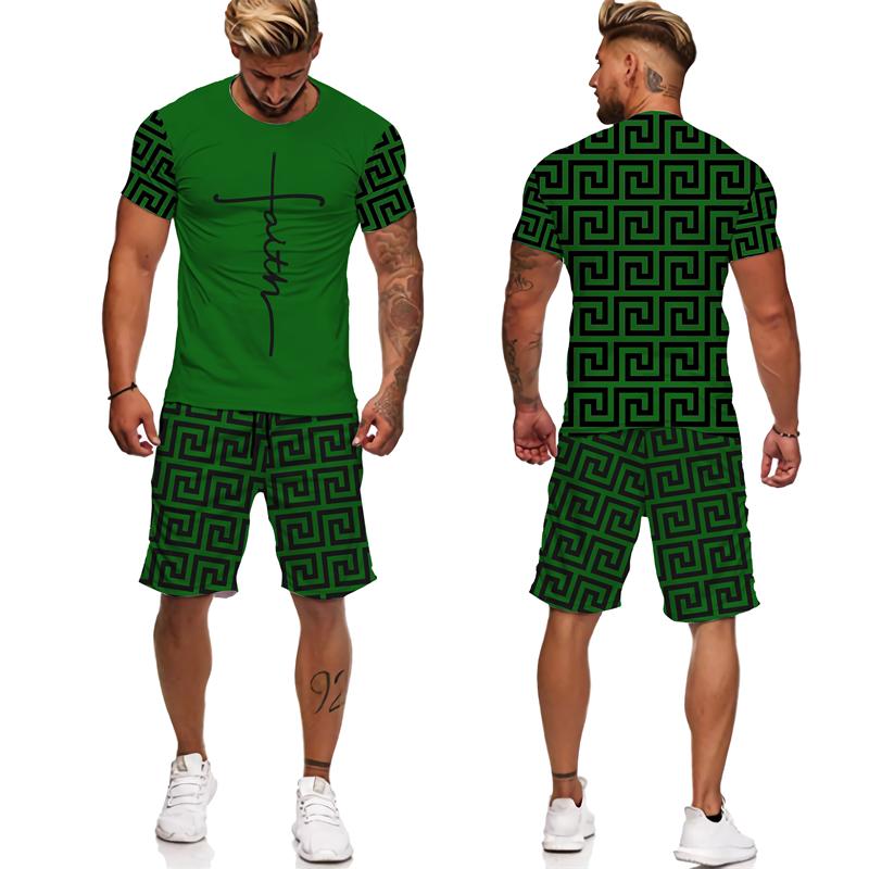 Summer Men's Fashionable Round Neck Streetwear Tracksuit - 3D Print Short Sleeve T-shirt And Shorts Set